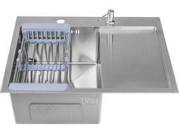 Мойка кухонная со смесителем Saniteco 6550-L + Spike F9S07000 (хром, с сифоном, дозатором и коландером)