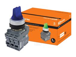 Переключатель на 3 положения с фиксацией M3SS1-21L короткая ручка(LED) d22мм/220B 1з+1р синий TDM SQ0747-0077