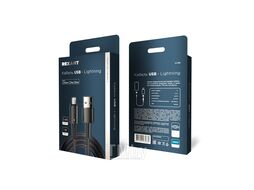 Кабель USB-A – Lightning для Apple, 2,4А, 1м, в черной нейлоновой оплетке, со световой индикацией REXANT 18-7058