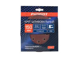 Круг шлифовальный на липучке, 150мм, 8 отверстий, Р80, 5 шт Patriot 820010112