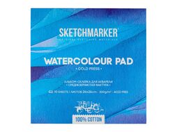 Блок бумаги для акварели "Sketchmarker" 100% хлопок, 26*26 см, 300 г/м2, 10 л., крупнозернистая