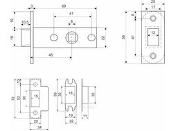Комплект ручка и защелка АЛЛЮР АРТ "КОЛОМБО" SN+L45-8 SN (2380/S45) мат.никель (20) (компл) УЗК 15199