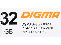 Память DDR4 32Gb 2666MHz Digma DGMAD42666032D RTL PC4-21300 CL19 DIMM 288-pin 1.2В dual rank
