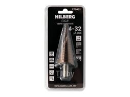 Сверло ступенчатое HSS-COBALT (Р6М5) 4, 6, 8, 10, 12, 14, 16, 18, 20, 22, 24, 26, 28, 30, 32 мм (15 ступеней) Hilberg ST0432