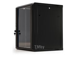 Шкаф коммутационный Hyperline (TWB-1866-GP-RAL9004) настенный 18U 600x600мм пер.дв.стекл 2 бок.пан. 60кг черный 908мм IP20 сталь