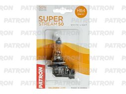 Лампа галогенная блистер HB4 12V 51W 3400K P22d Super Stream 50 (+50% яркости, стандартный свет, +20м светового потока) PATRON PLHB4-12/51-SSB1