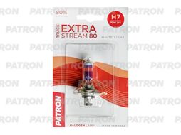 Лампа галогенная блистер H7 24V 70W 3500K PX26d Truck Extra Stream 80 (+80% яркости, белый свет, +40м светового потока) PATRON PLH7-24/70-TESB1