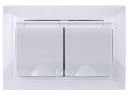 Розетка двойная 2П+З с защ. шт. и крышкой 16А 250В IP44 белая "Таймыр" TDM SQ1814-0076