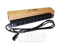 Блок розеток 19" 9 шт. без выключателя, 10A 250V, шнур питания с вилкой C14, 3.0 м Lanmaster TWT-PDU19-10A9P4-3.0