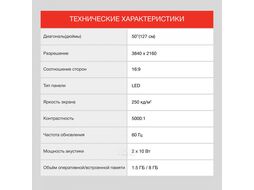 Телевизор LED Starwind 50" SW-LED50UG403 Яндекс.ТВ Frameless черный 4K Ultra HD 60Hz DVB-T DVB-T2 DVB-C DVB-S DVB-S2 USB WiFi Smart TV