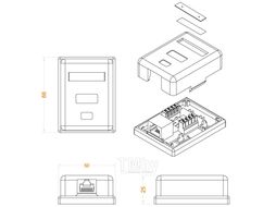Розетка компьютерная RJ-45(8P8C), категория 5e, одинарная, внешняя, Dual IDC Hyperline SB1-1-8P8C-C5e-WH