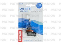 Лампа галогенная блистер H11 12V 55W 3800K PGJ19-2 White Stream (+100% яркости, яркий белый свет, +50м светового потока) PATRON PLH11-12/55-WSB1