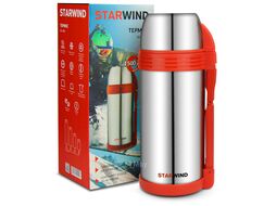 Термос Starwind 30-1500 1.5л. серебристый/красный картонная коробка