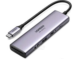 Хаб UGREEN USB-C To HDMI+3*USB 3.0 A+SD/TF Converter (4K@60Hz w/t PD) CM511 (Space Gray) 60383
