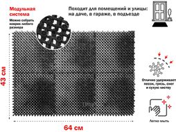 Коврик придверный, 43х64 см, "Травка", черный, PERFECTO LINEA 22-436402