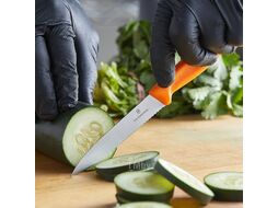 Нож кухонный Victorinox Swiss Classic 6.7736.L9 стальной для чистки овощей и фруктов лезв.100мм серрейт. заточка оранжевый без упаковки