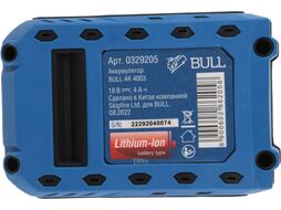 Аккум. ударный гайковерт BULL SC 1804 в чем. (18.0 В, 1 акк., 4.0 А*ч, посадочн. квадрат 1/2 ", 400 Нм, вес 2.0 кг, кейс)