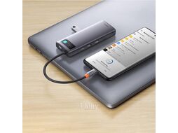Док-станция Baseus Metal Gleam Series 8-in-1 Multifunctional Type-C HUB Docking Station Gray (Type-C to HDMI*2 + USB3.0*3+PD*1+SD/TF*1) (WKWG050113)