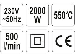 Фен технический в наборе (230V, 2000W, 550C) Yato YT-82291