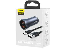 Автомобильное зарядное устройство Baseus Golden Contactor Pro Dual Quick Charger Car Charger U+U 40W (With Baseus Simple wiring USB For Type-C 5A 1.0m) Dark Gray (TZCCJD-A0G)