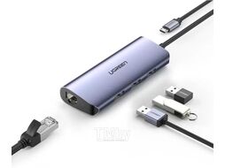 Хаб UGREEN USB-A to 3xUSB 3.0+RJ45(1000M)+Micro USB Multifunction Adapter CM252 Gray (60719)