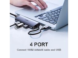 Хаб UGREEN USB-A to 3xUSB 3.0+RJ45(1000M)+Micro USB Multifunction Adapter CM252 Gray (60719)