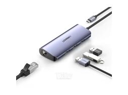 Хаб UGREEN USB-A to 3xUSB 3.0+RJ45(1000M)+Micro USB Multifunction Adapter CM252 Gray (60719)