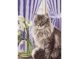 Набор для рисования по номерам, картина 20х28,5 см "Котик у окна" (основа на карт, краски, кисть) LORI Кпн-166