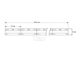 Лента светодиодная COB - 9,8W/m, 8мм, 320 д/м, IP20, холодный белый (6000K) - 5м, AKS
