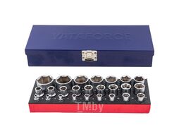 Набор головок 1/4", 1/2", 25пр. (6гр.) (1/2": 10, 11, 12, 13, 14, 15, 16, 17, 18, 19, 21, 22, 24, 27, 30, 32мм. 1/4": 4, 5, 6, 7, 8, 9, 10, 12, 13мм.) в метал. кейсе YATAFORCE YF-50121G