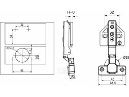Петля накладная с доводчиком 45мм h0 clip-on AKS PLUS 3D (саморезы, заглушки)