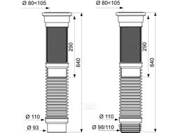 Гофрированная труба для унитаза армированная L290-640 мм D110 мм PUSH-FIT Wirquin