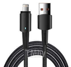 Кабель USB-A – Lightning для Apple, 2,4А, 1м, в черной нейлоновой оплетке, со световой индикацией REXANT 18-7058
