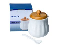 Сахарница фарфор/бамбук с ложкой 380 мл/7,5*7,5*10,5 см Fresca PJ03158-A