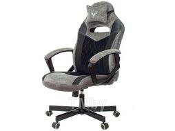 Кресло игровое Zombie VIKING 6 KNIGHT Fabric серый/черный с подголов. крестов. металл