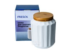 Банка для сыпучих продуктов фарфоровая 1л с бамбуковой крышкой Fresca PJ03400-L1