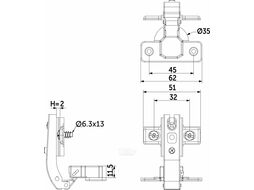 Петля под фальшпанель 90 с пружиной 45мм h2 slide-on AKS (еврошурупы)