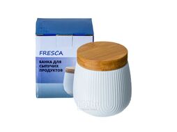 Банка для сыпучих продуктов фарфоровая 360 мл с бамбуковой крышкой Fresca PJ03430-XS1