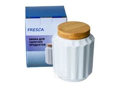 Банка для сыпучих продуктов фарфоровая 600 мл с бамбуковой крышкой Fresca PJ03400-M1