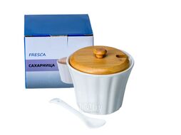 Сахарница фарфор/бамбук с ложкой 250 мл/10*10*9,5 см Fresca PJ01545-A