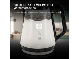 Чайник электрический 1.7л. 2200Вт белый/черный корпус: стекло Hyundai HYK-G3013