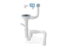 Сифон для кухни прямоточный с аварийным выходом, выпуск 70мм, 1 1/2"-40/50мм, AV Engineering AVE129741E