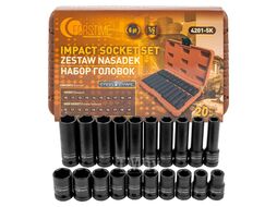 Набор головок 20пр., 1/2" (6гр.) (короткие 38мм/глубокие 78мм: 10-19мм) в пласт.кейсе FORSTIME FT-4201-5K