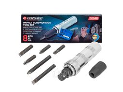Отвертка ударная с набором бит и адаптером 8пр. 1/2'' (F) х 5/16'' (F) (PH2,3х36мм, SL7,8х36мм, PH3х70мм, SL8х70мм), в кейсе Forsage F-5064D