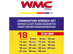 Набор ключей комбинированных 18пр. (8-19, 21, 22, 24, 27, 30, 32мм),в пластиковом держателе WMC TOOLS 5181MP