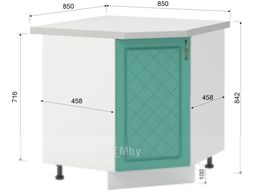 Шкаф-стол кухонный Mio Tesoro Модена ШНУ 850 угловой (белый/дуб бирюзовый)