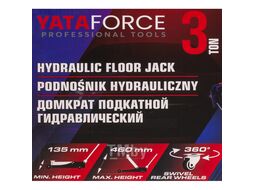 Домкрат подкатной гидравлический 3т (h min 135мм, h max 460мм) YATAFORCE YF-T830025