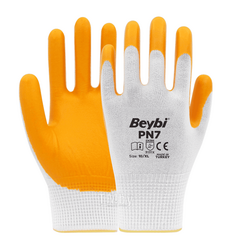 Перчатки с нитриловым покрытием PN-7 жёлто-белые, размер 9 BEYBI PN-7-09Y