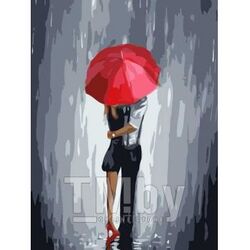 Набор для рисования по номерам, картина 30х40 см "Влюбленные под зонтом" (холст на раме, акр. краски,3 кисти) MENGLEI 34VP46