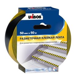 Клейкая лента разметочная 50мм х 50м, желто-черная Unibob 48905